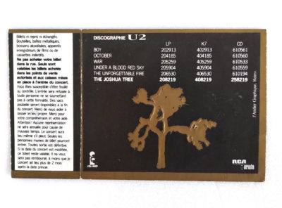 U2 – Ticket Place de concert « Joshua Tree Tour » – 1987