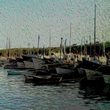 Flottille de pêche dans le port de Houat artistes Houatais