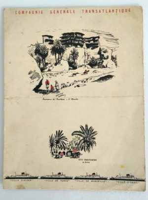 Menu-paquebot-compagnie-generale-transatlantique-Ville-Tunis-Marseille-1960