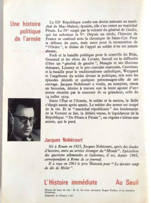 Une histoire politique de l’armée – 1919-1942 – J. NOBÉCOURT